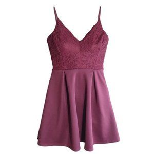 Charlotte Russe Maroon Lace A Line Mini Skater Dress Home Coming Prom Dress XS
